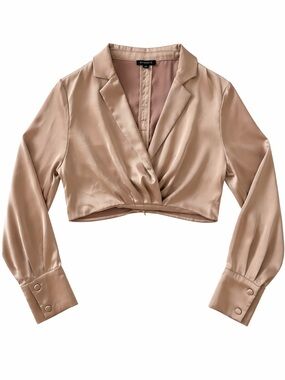 Dynamite Satin Cropped Wrap Blouse - Champagne